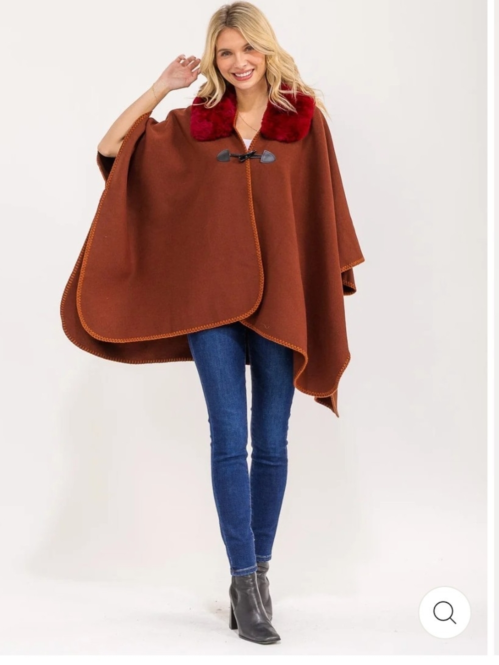 Rust Colored Cape with Burgundy Faux Fur Collar